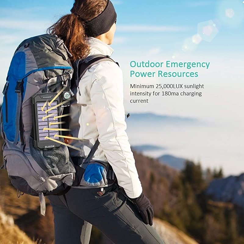 Charger Power Bank, Qi Wireless Charger 10,000mAh External Battery Pack Type C Input Port Dual Flashlight, Compass, Panel Charging (Black)