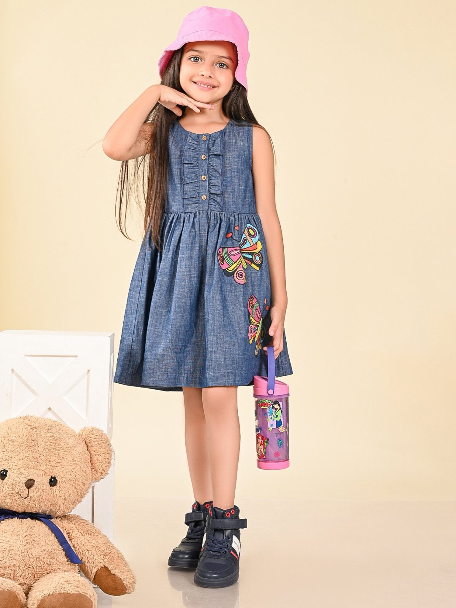 LilPicks Kids Blue Solid Dress