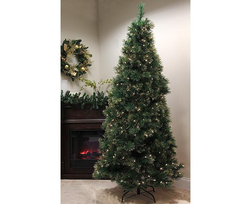 Equinox 4.5' Prelit Artificial Christmas Tree Slim Tattinger Long Needle Pine - Clear Lights