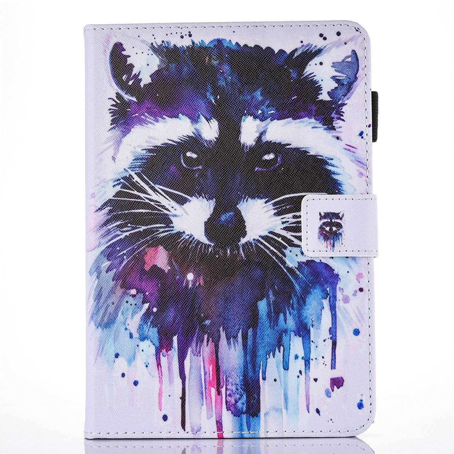 iPad 9.7 inch 2018/2017 Case, iPad Air Case, iPad Air2 Case, Dteck PU Leather Folio Smart Cover with Auto Wake/Sleep Feature Stand Case for iPad 9.7 Inch 2017 2018/iPad Air 2/iPad Air,Colorful Raccoon