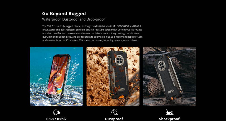 DOOGEE S96 Pro 8GB + 128GB Smartphone with Night Vision Camera Helio G90 Phones 4G Dual SIM 48MP+20MP+16MP Camera Android 10 6350mAh Battery IP68/IP69K Waterproof GPS/NFC