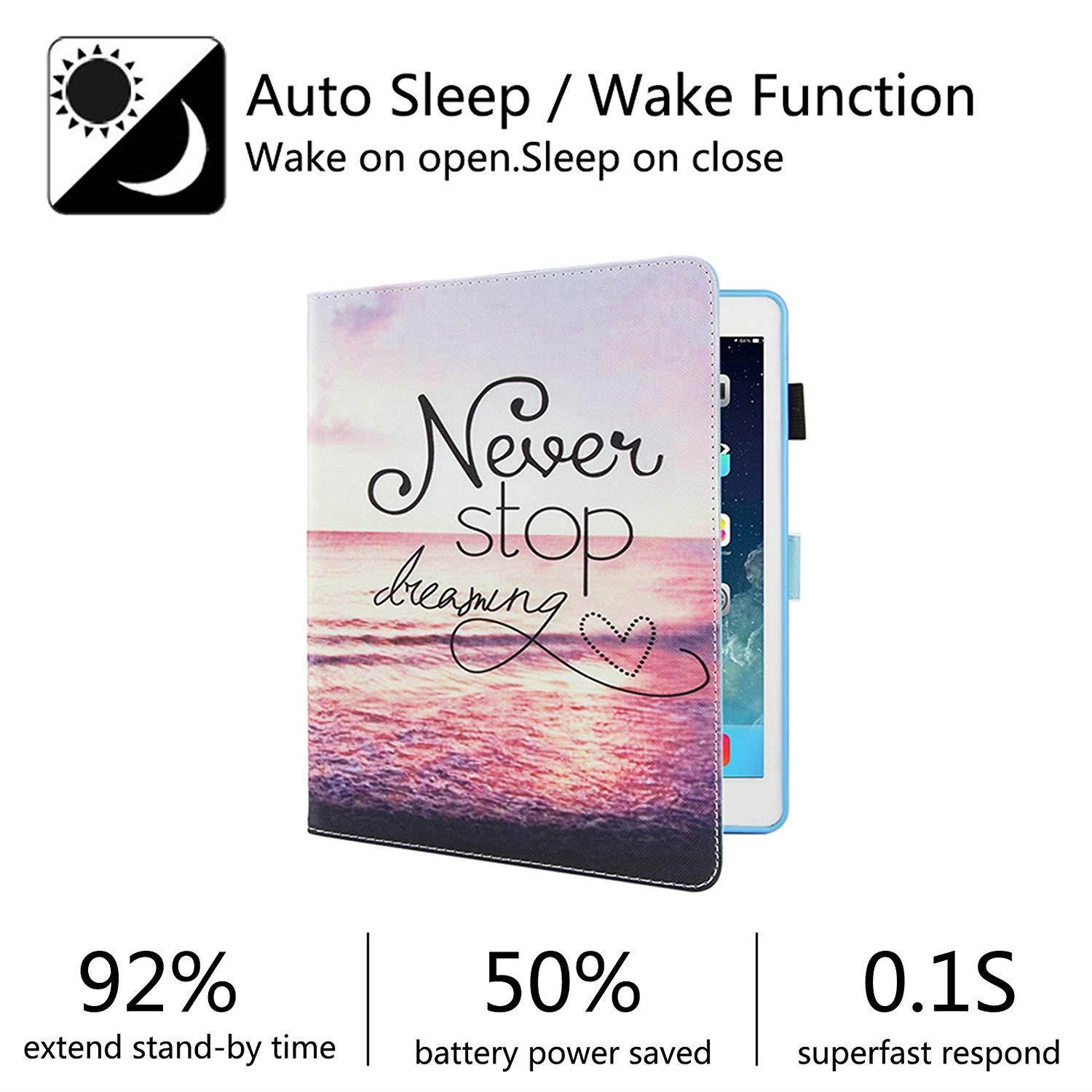 Dteck iPad 9.7 Inch 2018 2017 Case / iPad Air 2 Case / iPad Air Case - PU Leather Multi-Angle Folio Stand Smart Case with Auto Sleep/Wake Feature for Apple iPad 6th / 5th Gen, iPad Air 1 2, Never Stop