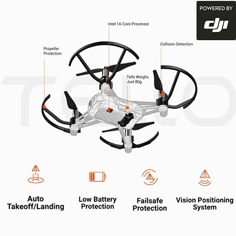 Tello Quadcopter Drone Boost Combo with HD Camera and VR, comes 3 Batteries, 8 Propellers, Powered by  Technology and Intel 14-Core Processor, Coding Education, Throw and Go