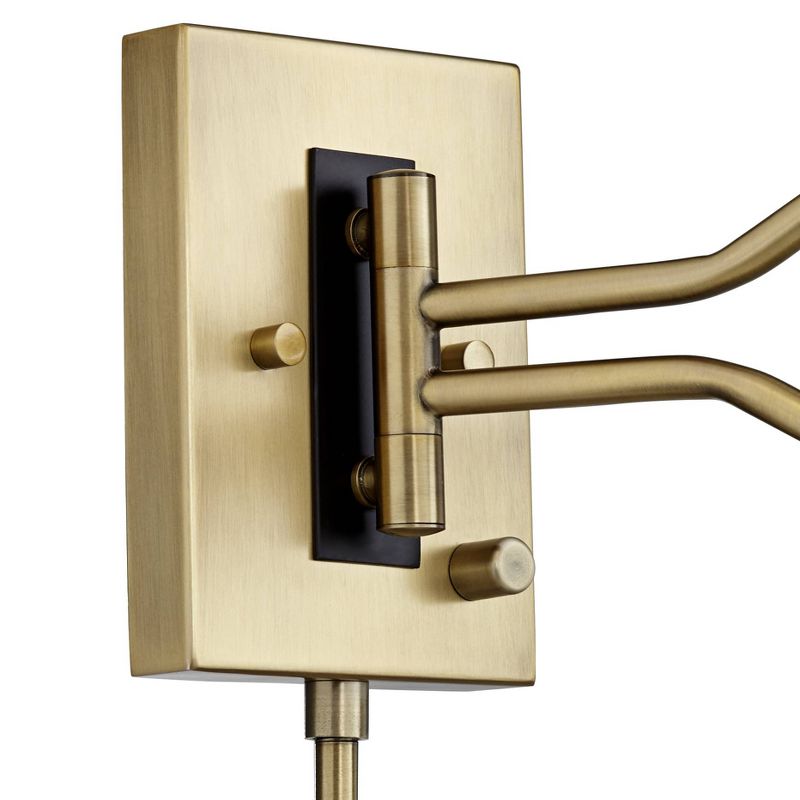 Barnes and Ivy Modern Swing Arm Wall Lamp Brushed Satin Brass Plug-In Light Fixture White Linen Empire Shade for Bedroom Bedside