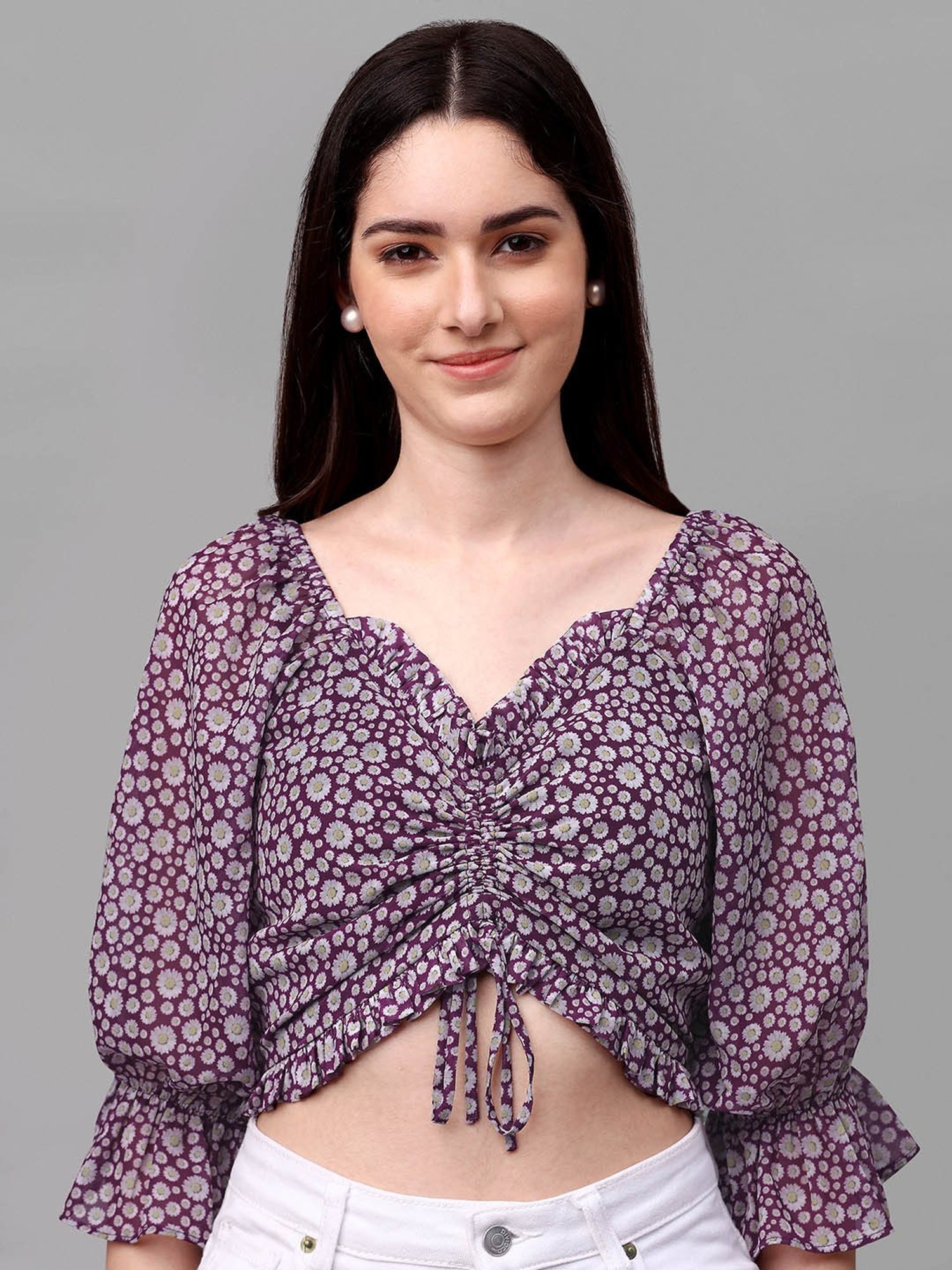 MASAKALI.CO Purple Floral Print Crop Top