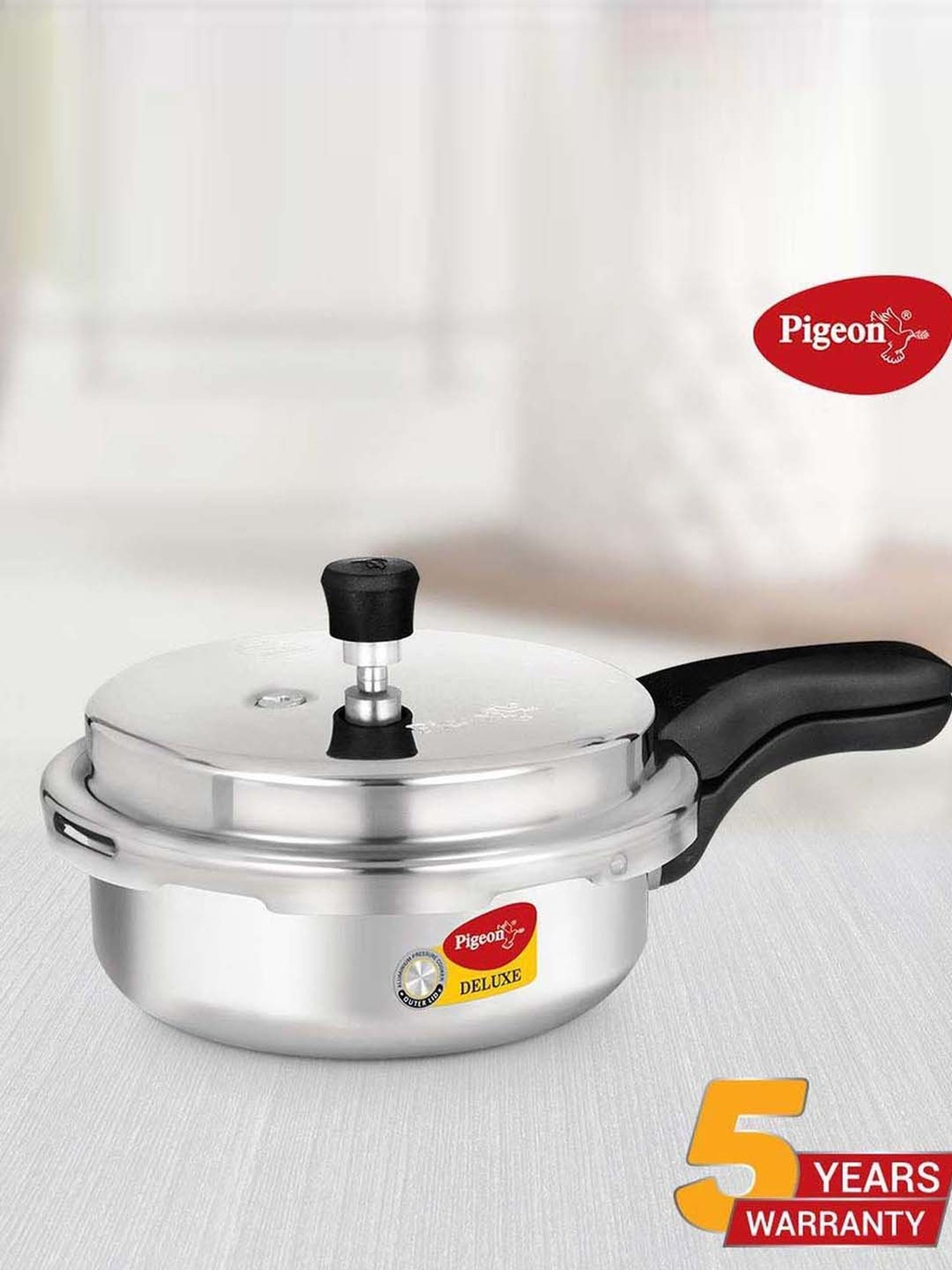 Pigeon Silver & Black Aluminium 26 cm Induction Friendly Pressure Cooker (3.5 L) - Set of 1