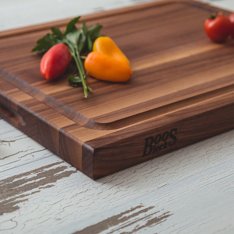 John Boos Reversible 21 Inch Wide 1.5 Inch Thick Au Jus Carving Cutting Board with Deep Juice Groove, 17 x 21 x 1.5 Inches, Walnut