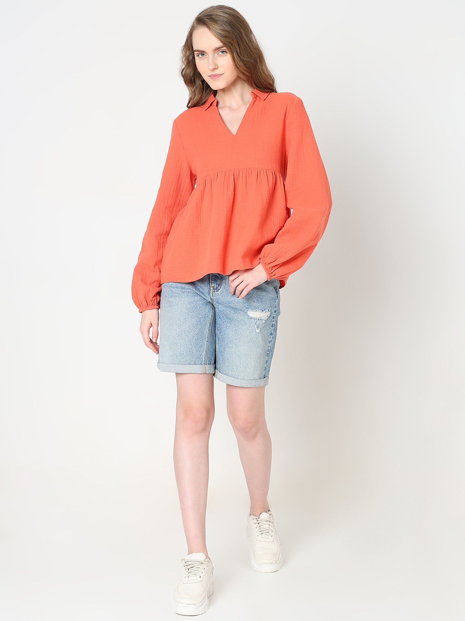 Vero Moda Orange Cotton Regular Fit Top