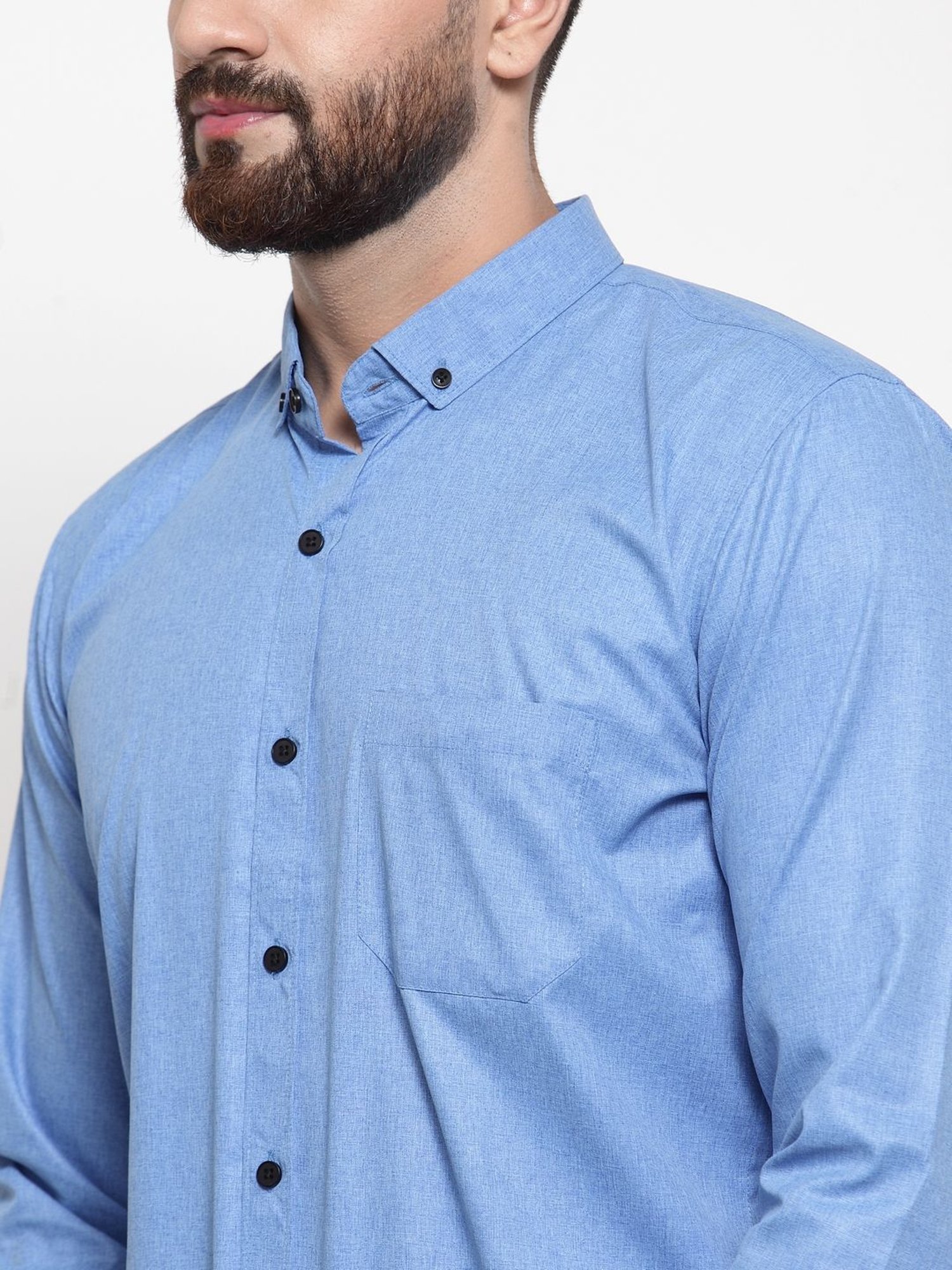 Jainish Blue Cotton Regular Fit Shirt