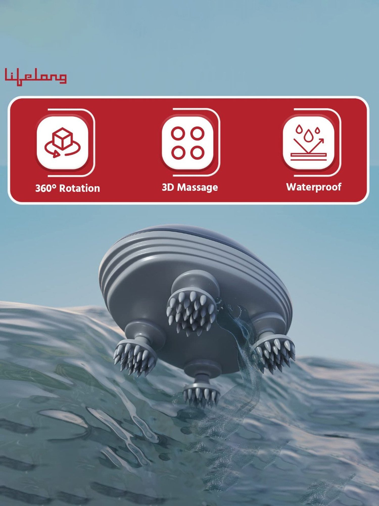 Lifelong LLM603 Hair Scalp Rechargeable Electric Head Kneading Massager, 4 Speed Modes (Black)