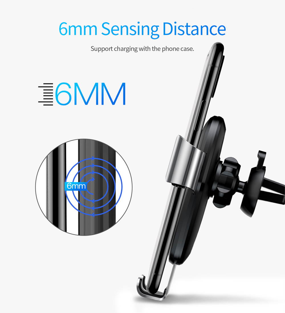 Baseus 15W Qi Wireless Charger Bracket with Gravity Car Mount 10W for 4 - 6.5 inch Mobile Phones.