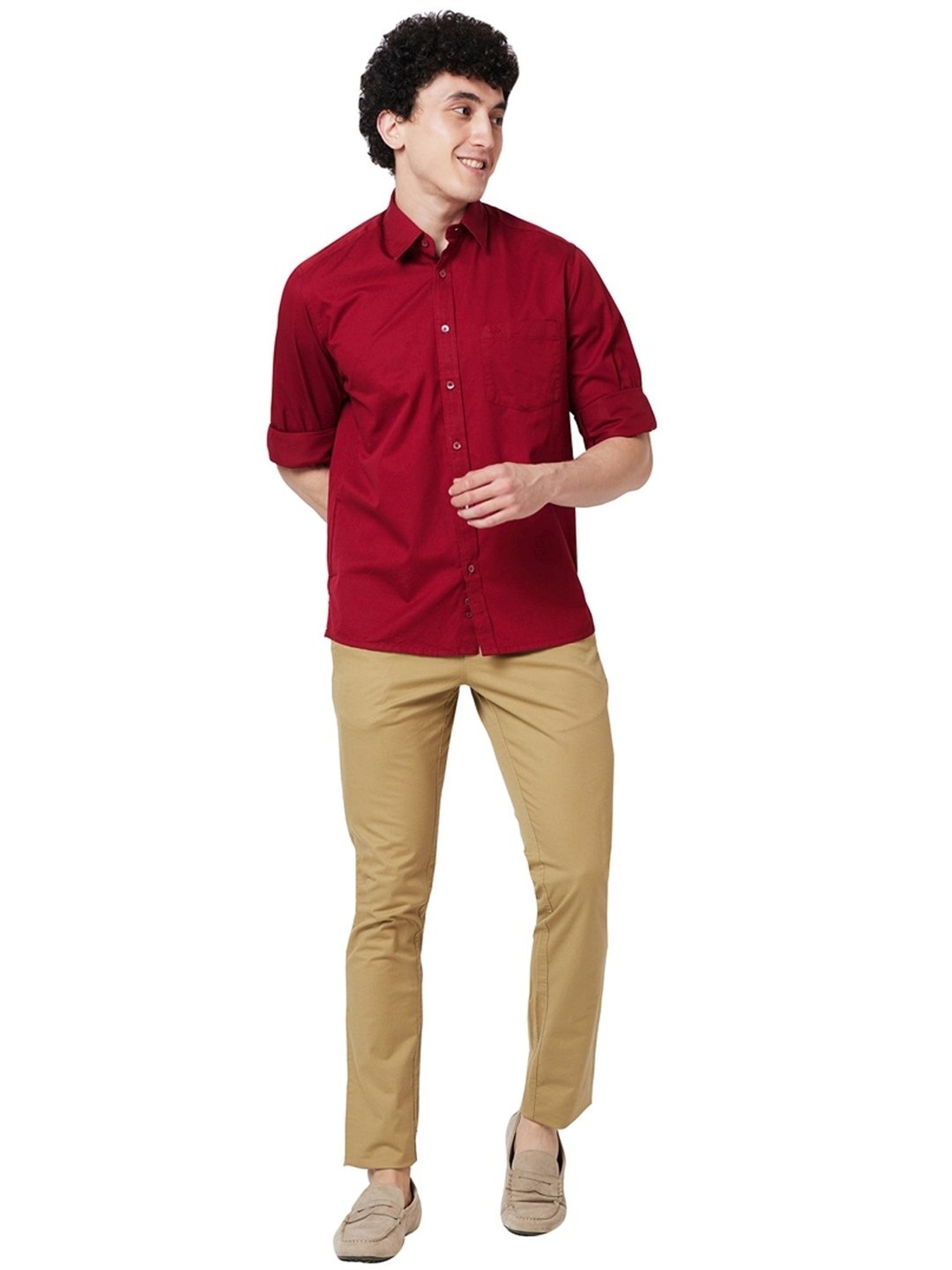 ColorPlus Medium Fawn Contemporary Fit Self Pattern Trousers