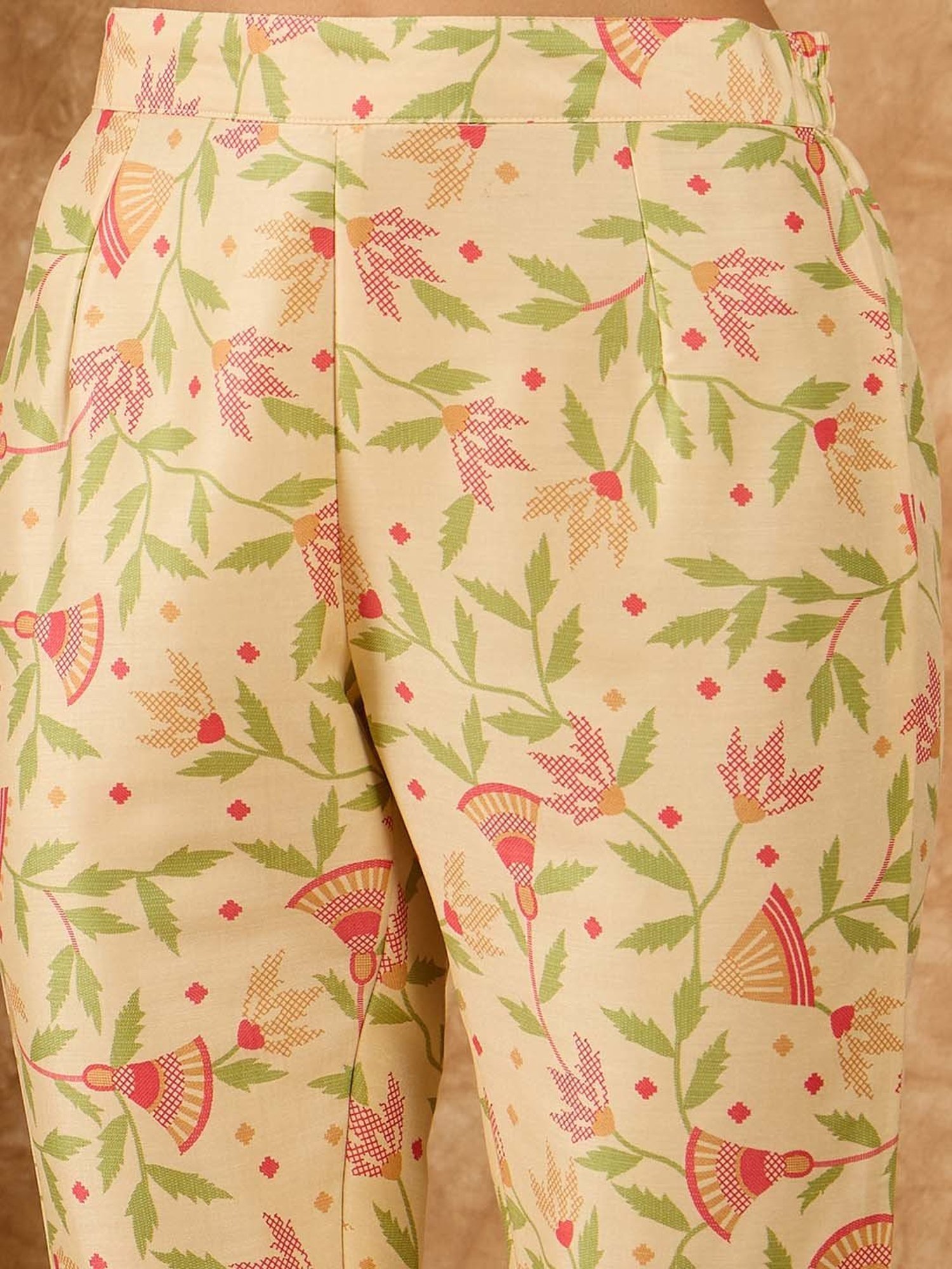 Ziyaa Beige Printed Kurta With Pant & Dupatta