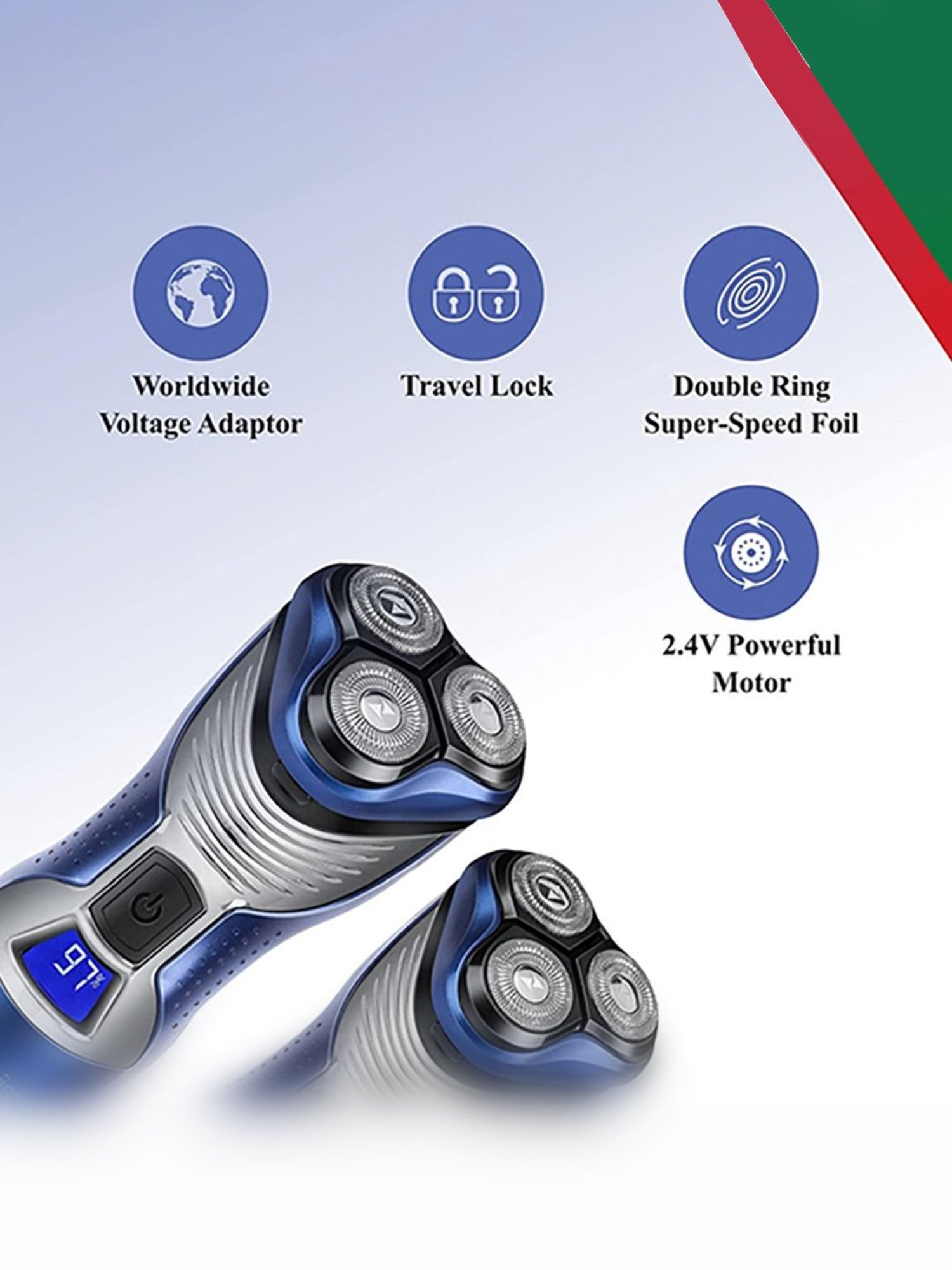 Groomiist GS-05 Gold Series Cordless Shaver - 45 Min Runtime (Blue and Silver)