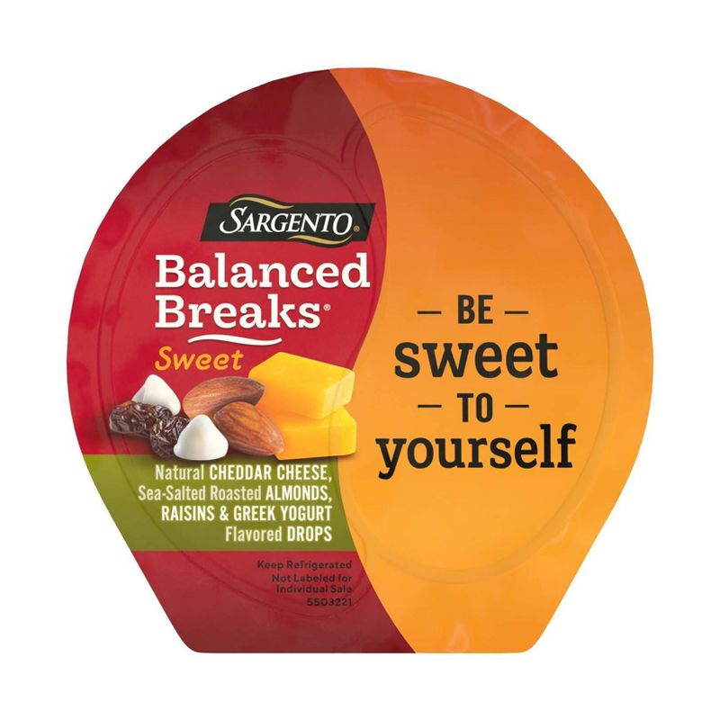 Sargento Sweet Balanced Breaks Natural Cheddar Cheese, Sea-Salted Roasted Almonds, Raisins and Greek Yogurt Flavored Drops - 3pk