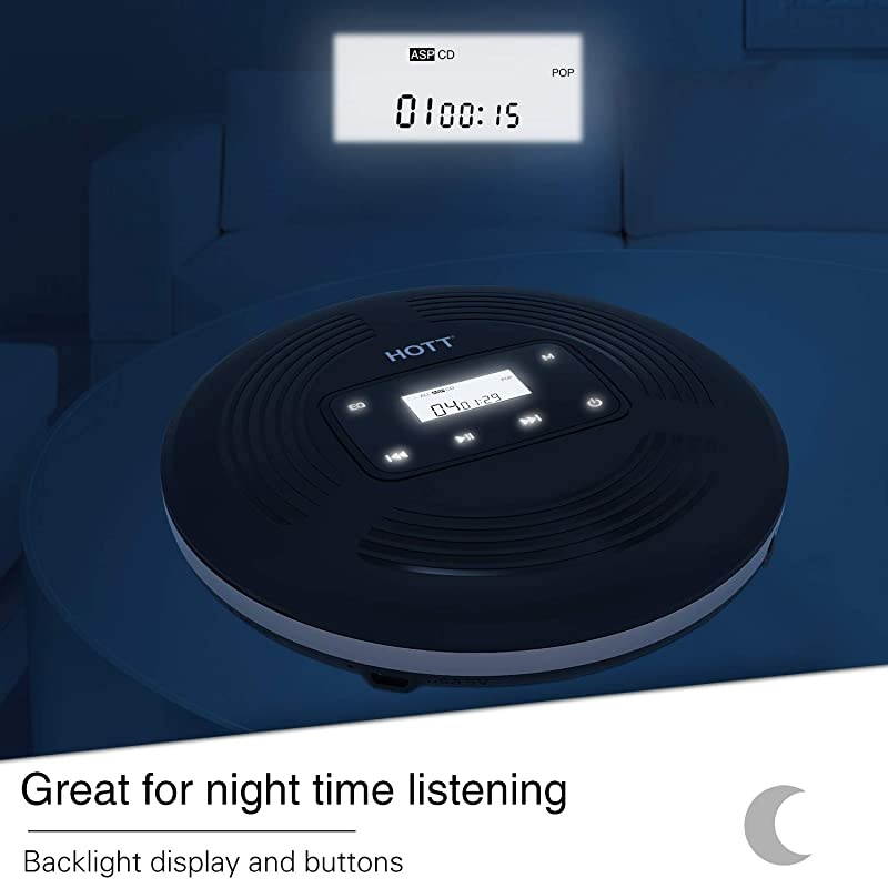 CD903 Portable cd Player Rechargeable for Home Travel and car with Stereo Headphones Touch Buttons and Backlight Display AntiShock ProtectionBlack