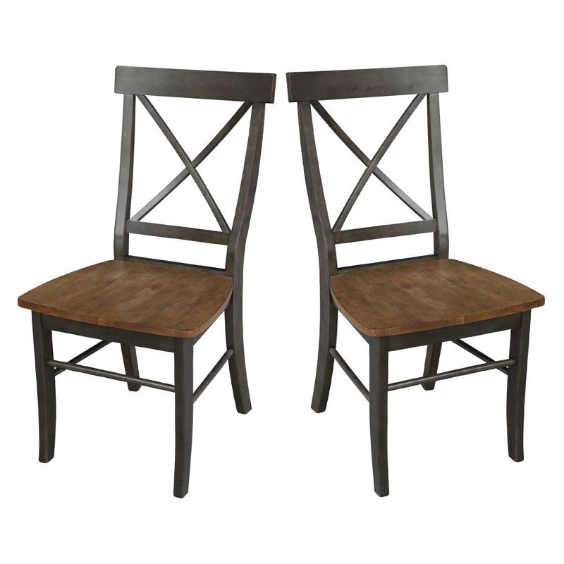 Set of 2 X Back Chairs with Wood Seat Hickory Brown - International Concepts