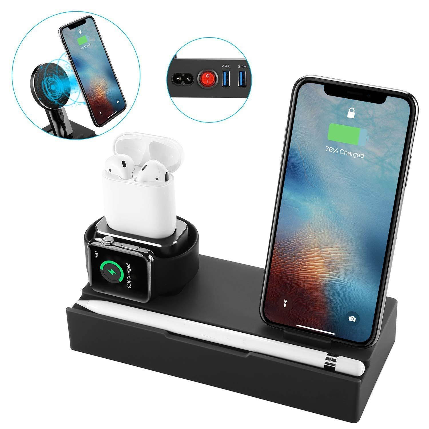 8 In 1 Qi Wireless Charger Fast Charging Phone Holder For iPhone/Samsung/Huawei/iPad/Apple Pencil/Apple Watch Series/Apple AirPods AU
