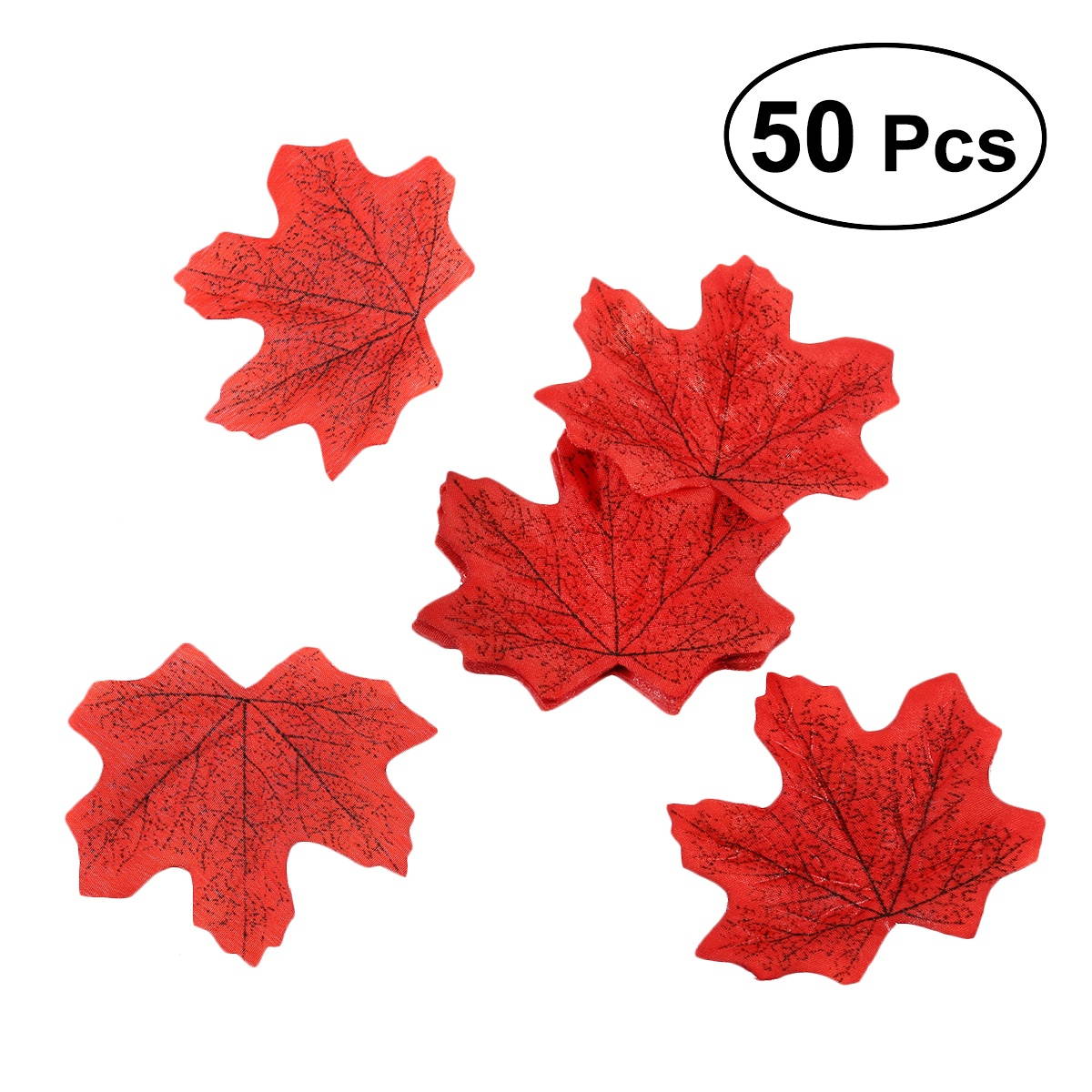 50Pcs Artificial Maple Leaves Cloth Fake Maple Leaves Simulation Props for Party Wedding Decoration (Red)