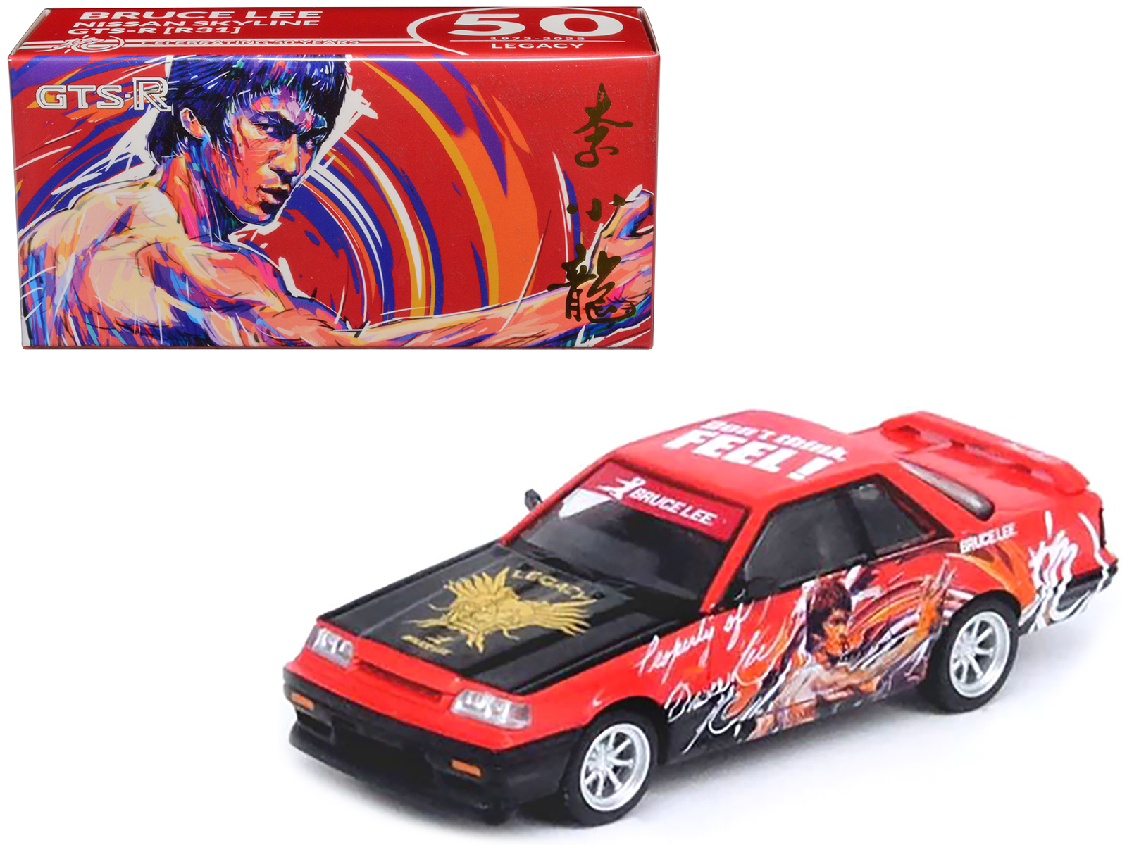 Nissan Skyline GTS-R (R31) RHD (Right Hand Drive) Red with Black Hood "Bruce Lee Legacy 50 Year Anniversary" 1/64 Diecast Model Car by Inno Models
