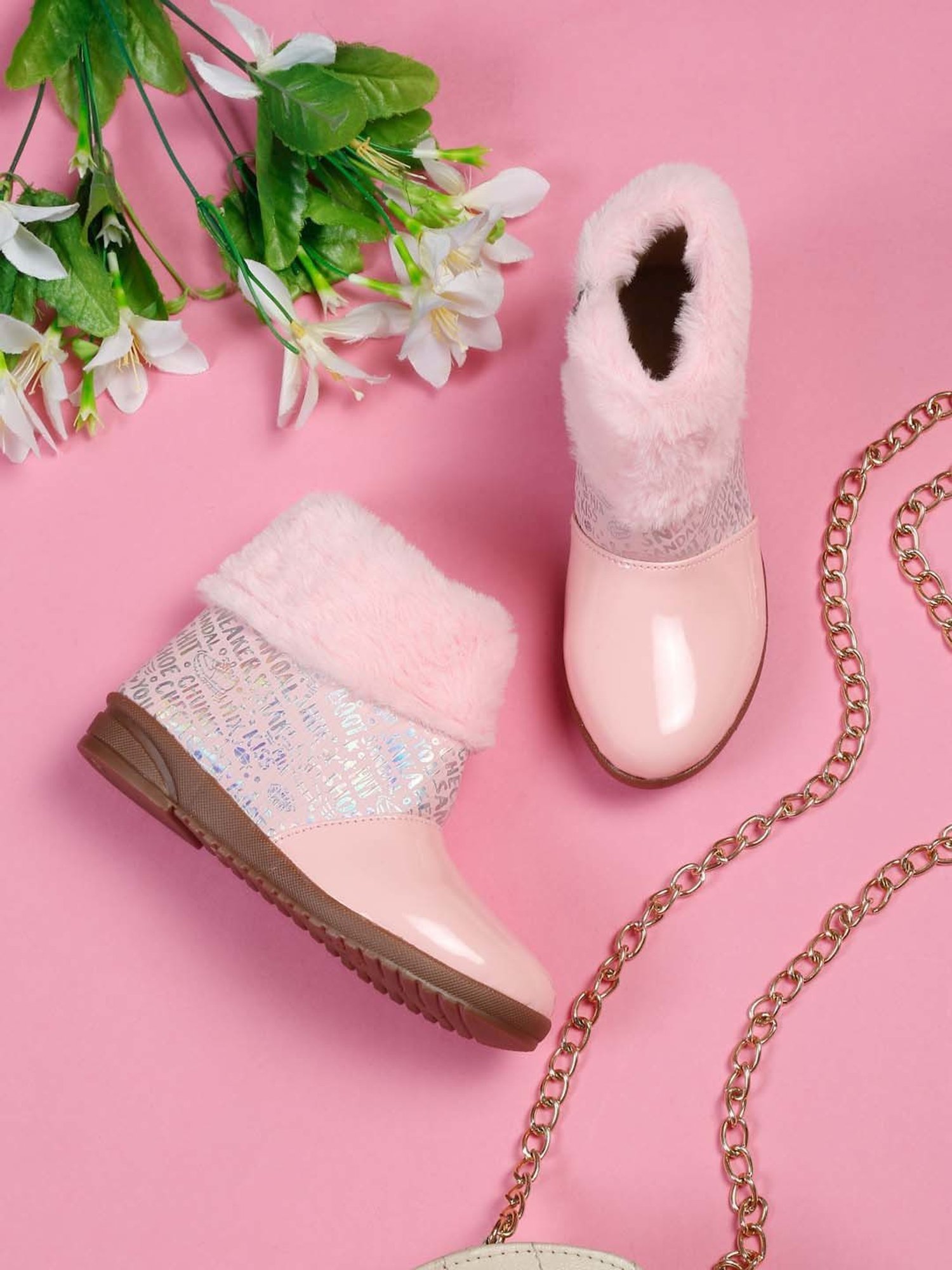 Tiny Bugs Girls Off White & Pink Party Wear Slip Ons