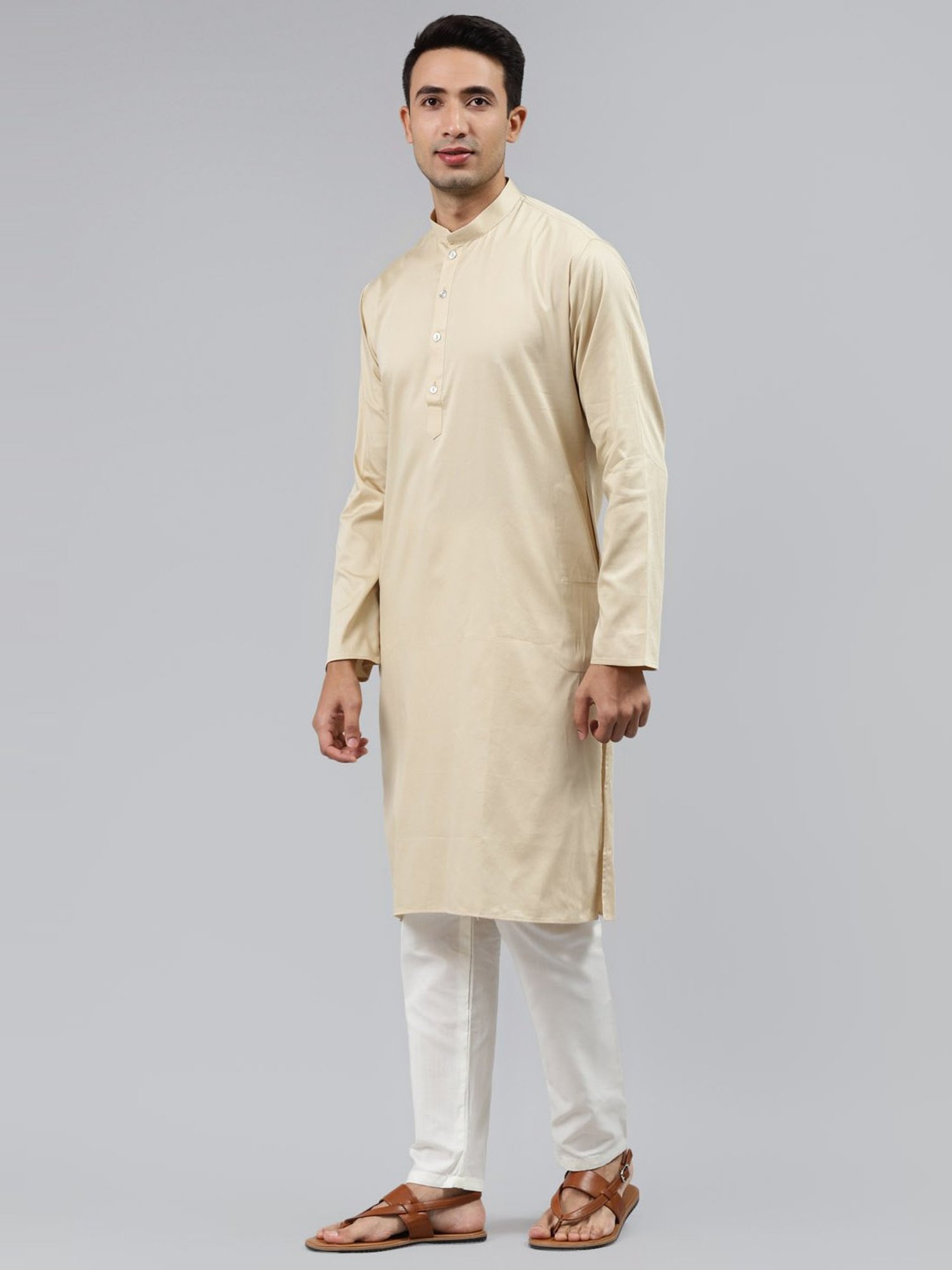 ManQ Beige Regular Fit Ethnic Wear