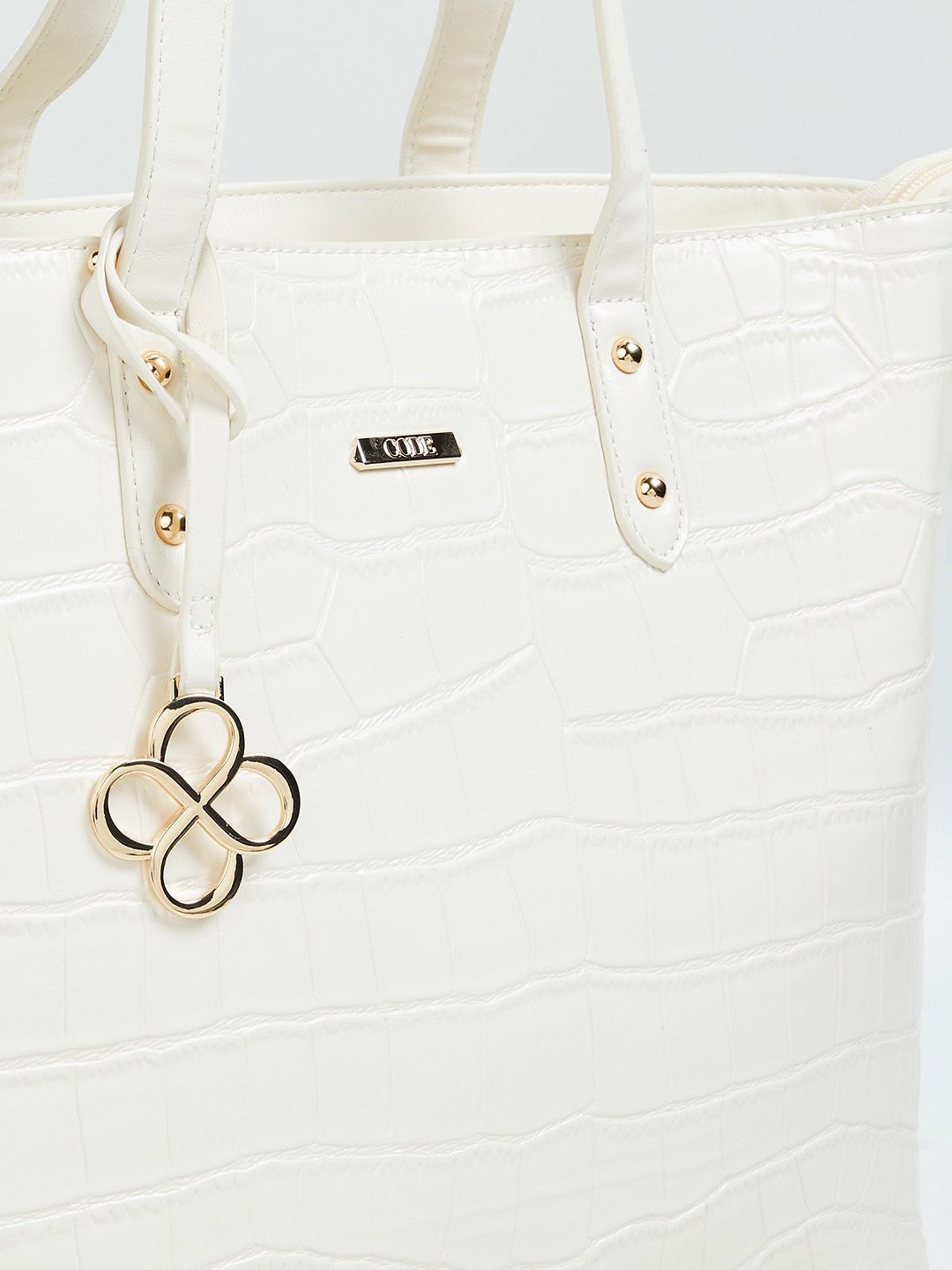 Code by Lifestyle White Textured Tote Bag