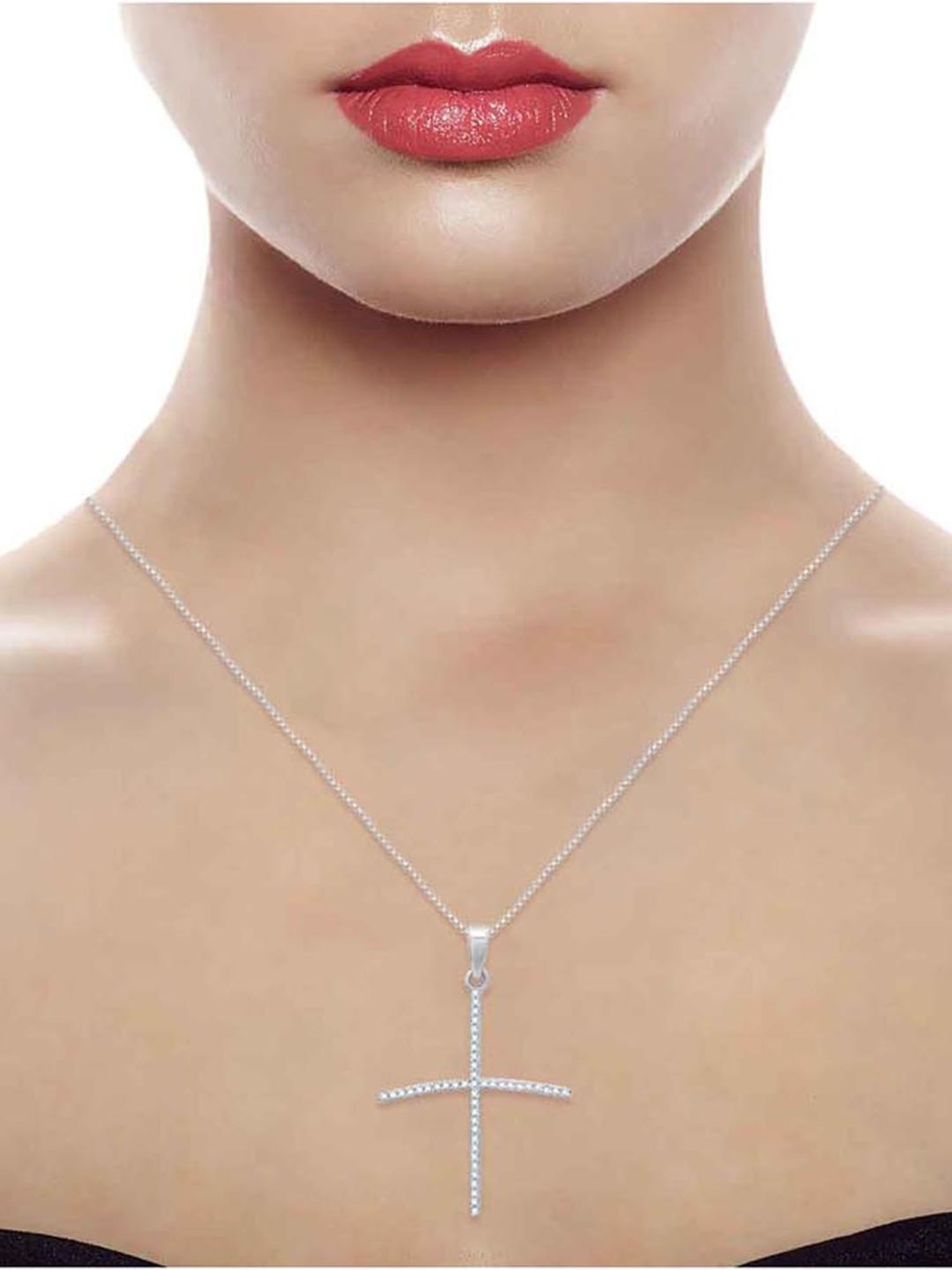 Anayra 92.5 Sterling Silver Cross Pendant with Chain for Women