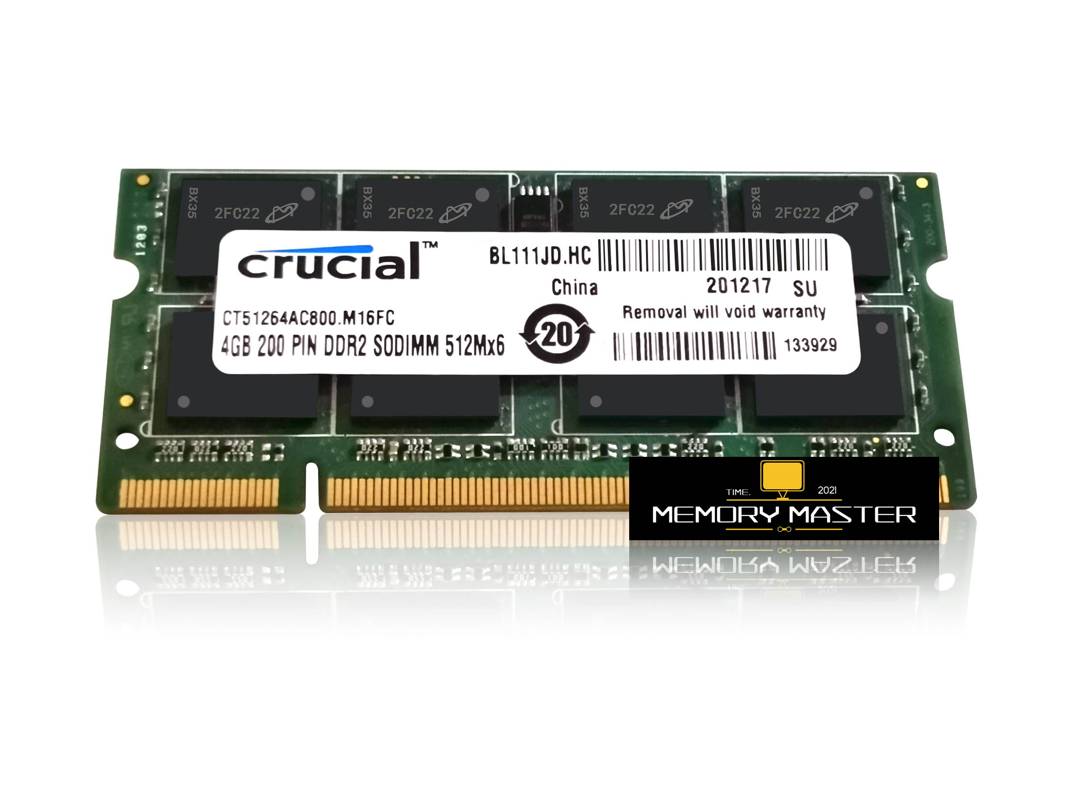Crucial 4GB  PC2-6400 DDR2 800 HMZ SODIMM Pin-200 Laptop Memory Stick CT51264AC800.M16FC
