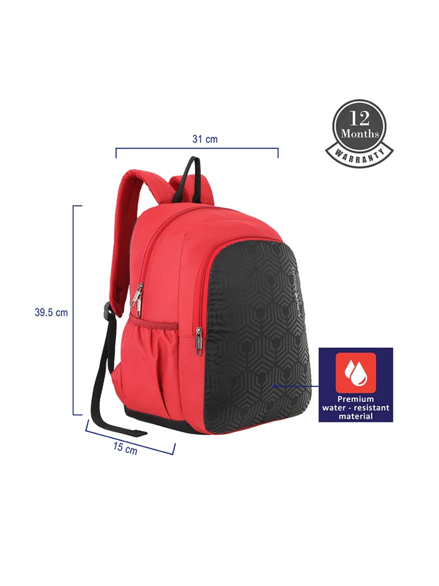 Lavie Sport Hexa Red Polyester Printed Backpack
