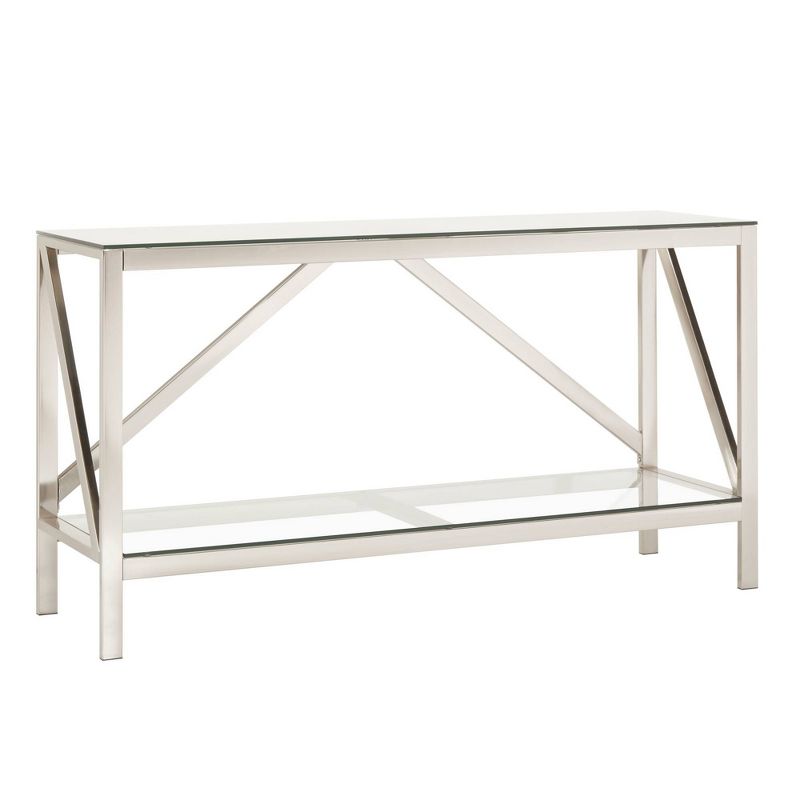 56" Severin Glass Top Brushed Nickel TV Stand Silver - Inspire Q