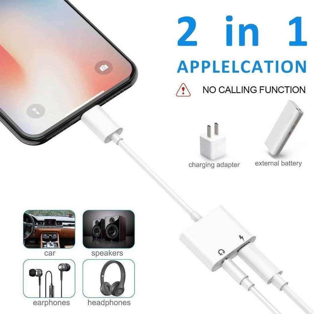 iPhone AdapterApple Lightning to 3.5mm Headphone Jack Adapter Dual Ports Dongle Charge Jack+AUX Audio 3.5mm for iPhone SE/11/11 Pro/X/XS/XR/8/7 Plus Support All iOS System[Apple MFi Certified]