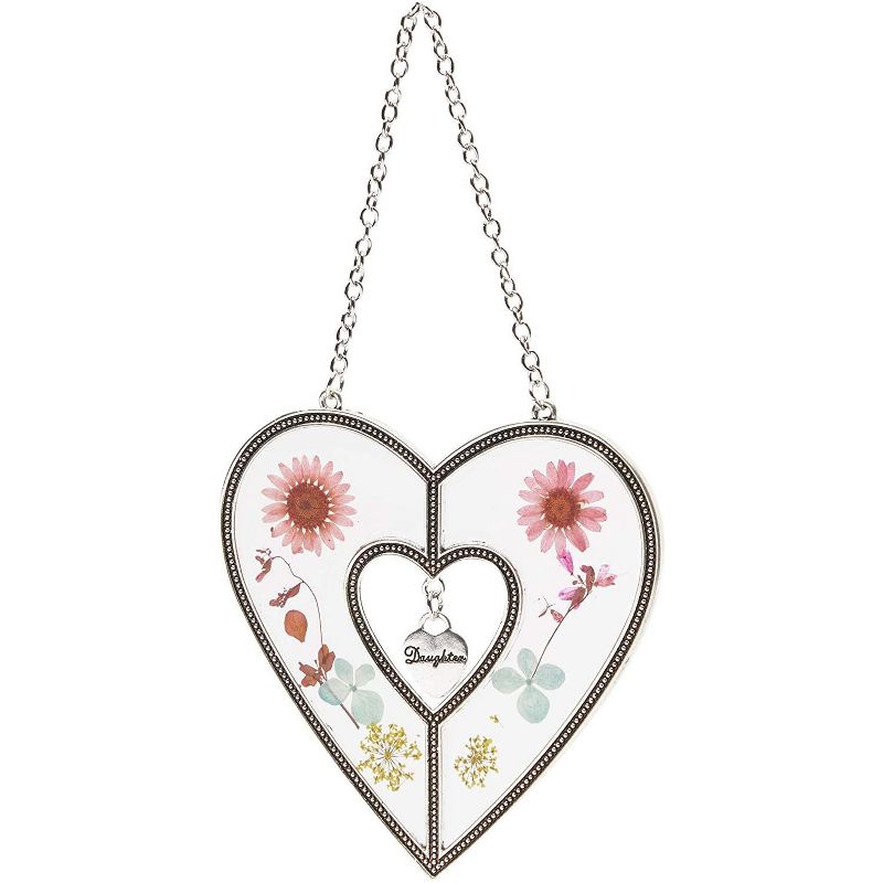 Okuna Outpost Heart Suncatcher for Window with Pressed Flowers (4.5 x 8.25 Inches)