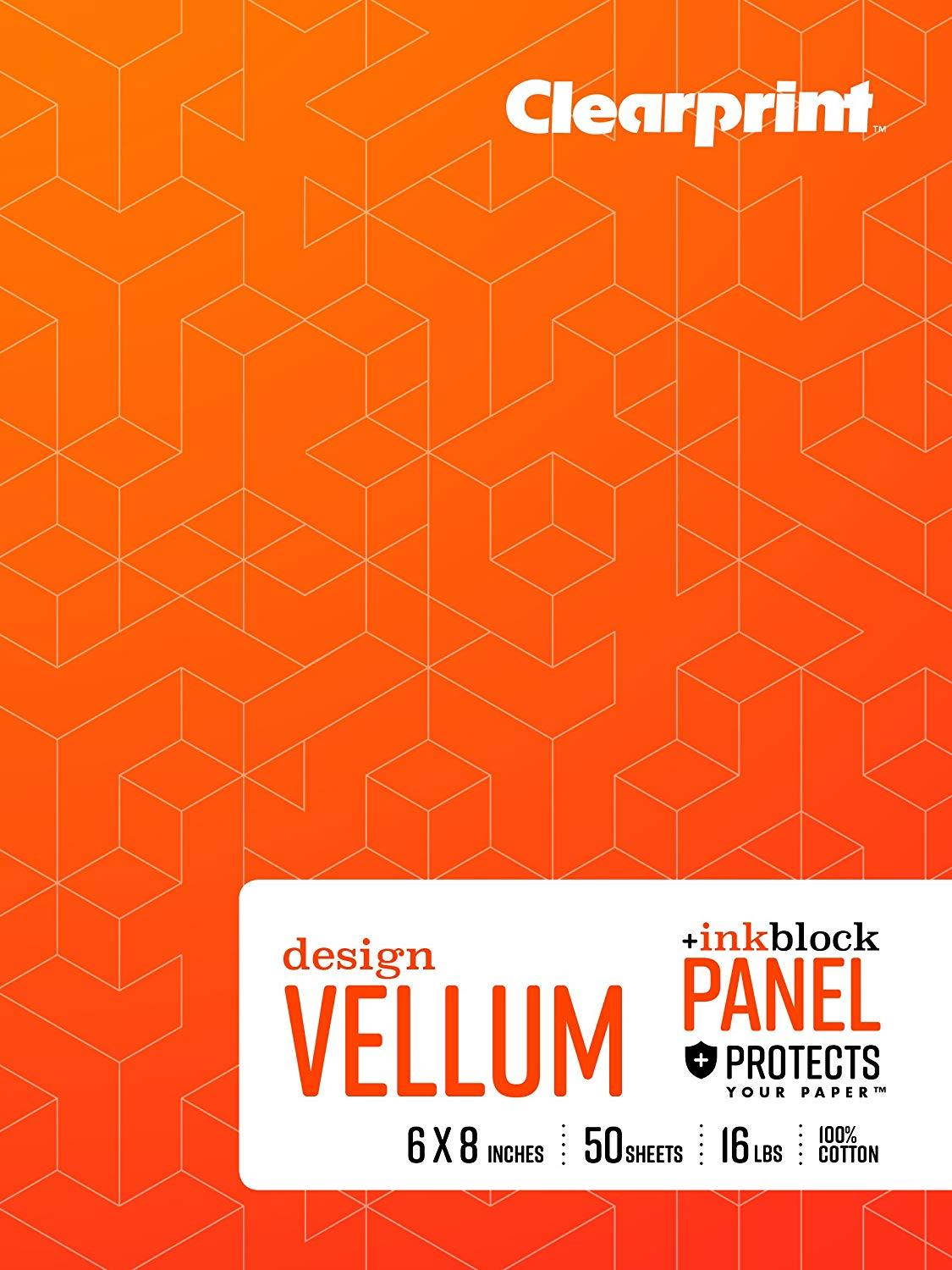 Clearprint 1000H 100% Cotton Design Vellum Field Book with Ink Block Panel, 16 LB, 60 GSM, 6 x 8 Inches, 50 Sheets Per Book, 1 Each (CVB68P2)