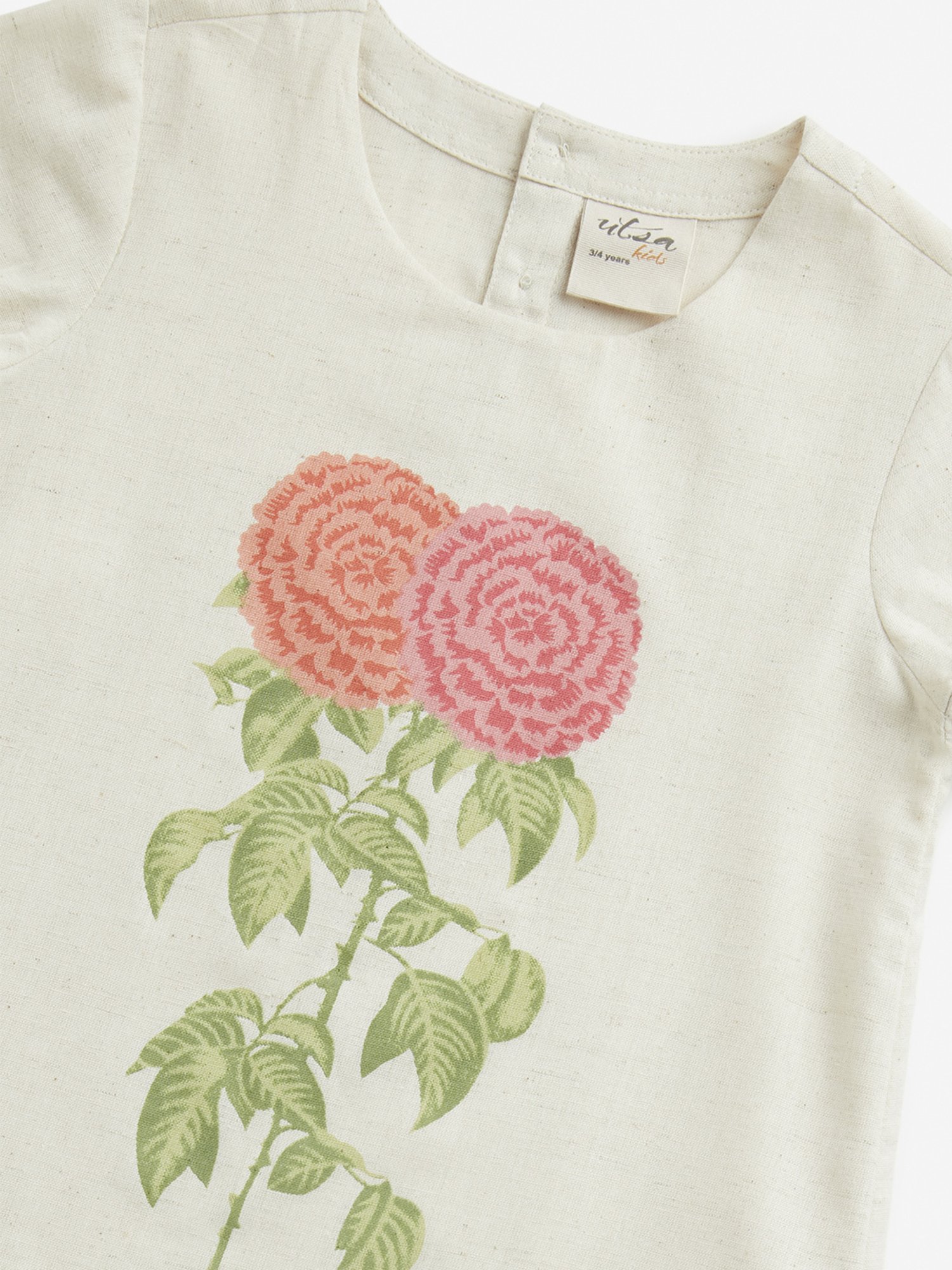 Utsa Kids by Westside Off-White Printed Drop-Waist Cotton Blend Dress