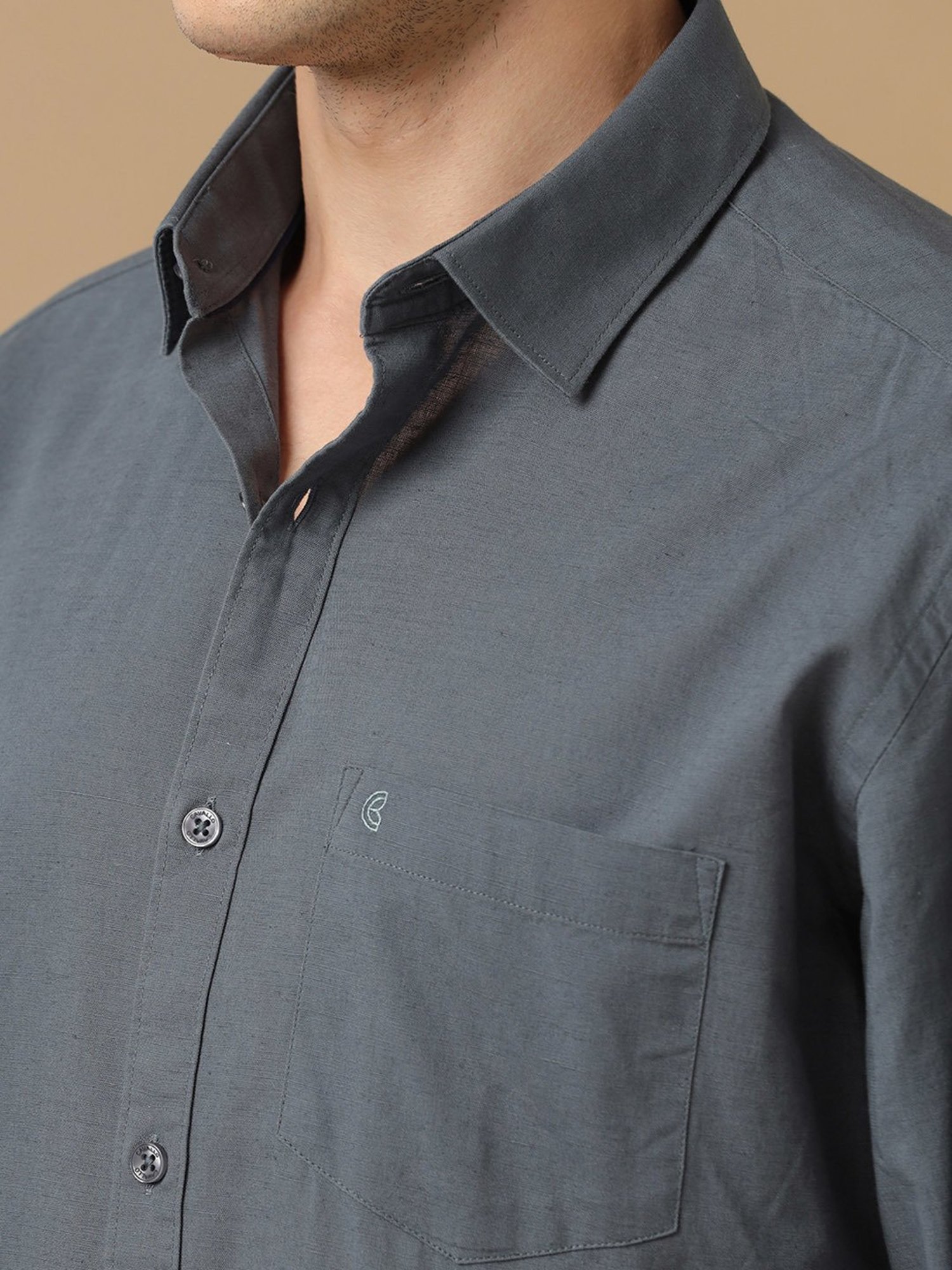 CAVALLO by Linen Club Grey Contemporary Fit Shirt
