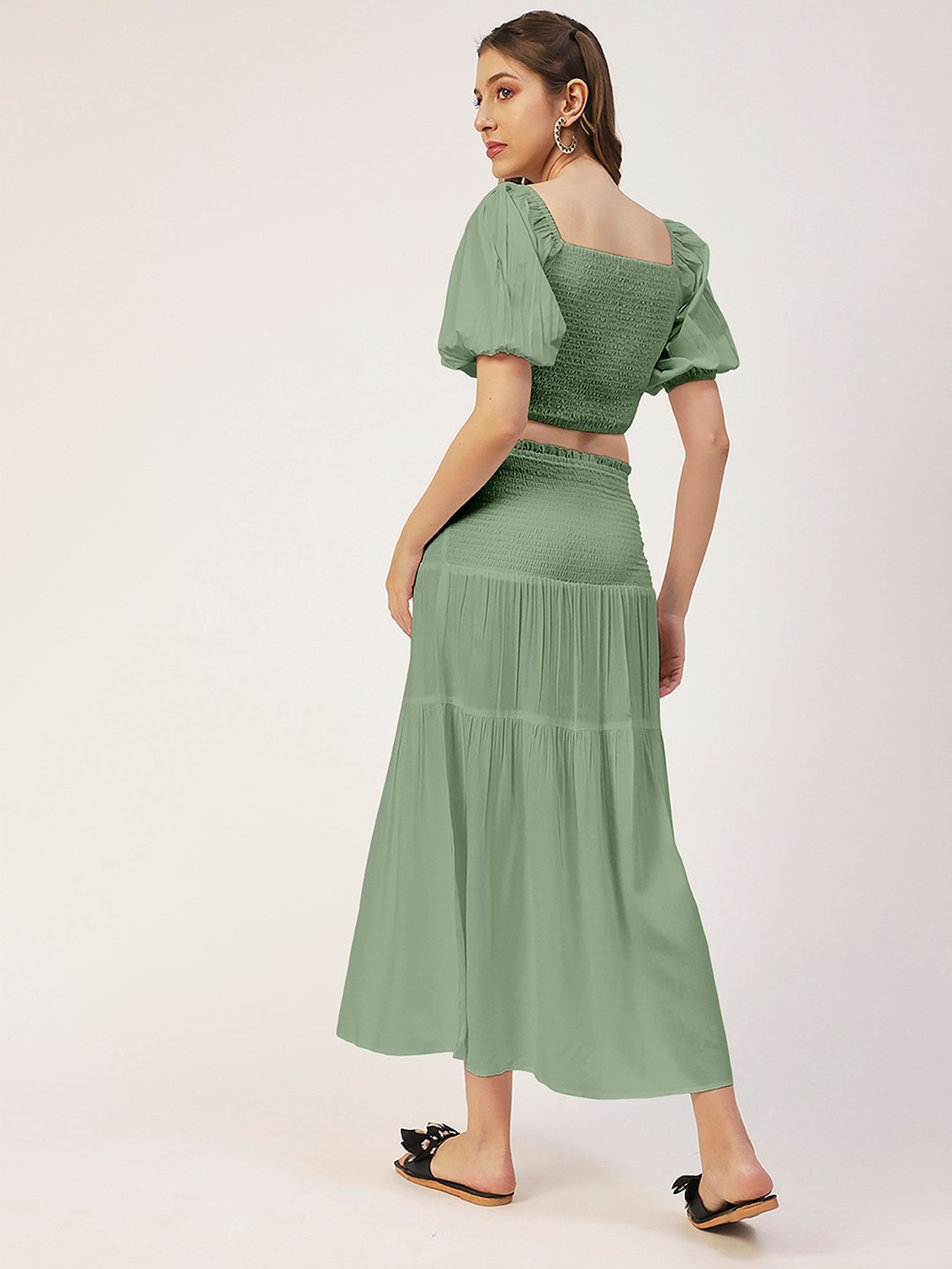 Moomaya Sage Green Midi Skirt