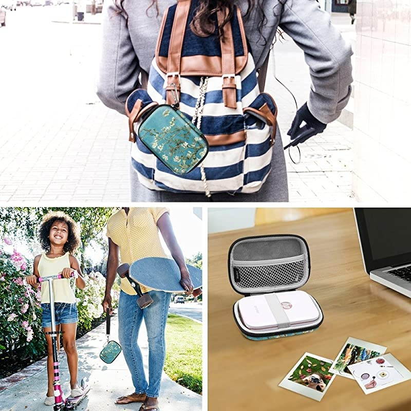 Carrying Case Compatible with HP Sprocket Photo Printer - Hard EVA Shockproof Storage Portable Travel Bag w/Inner Pocket, Removable Strap and Metal Hook (Blossom)