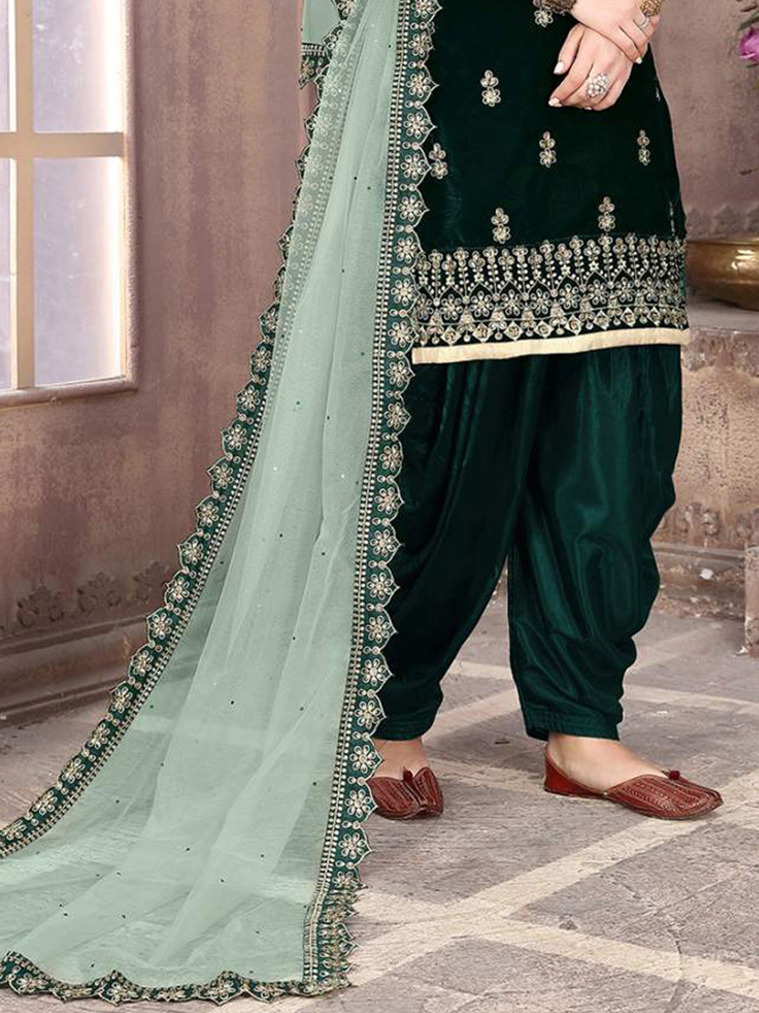 Odette Green Embroidered Unstitched Dress Material