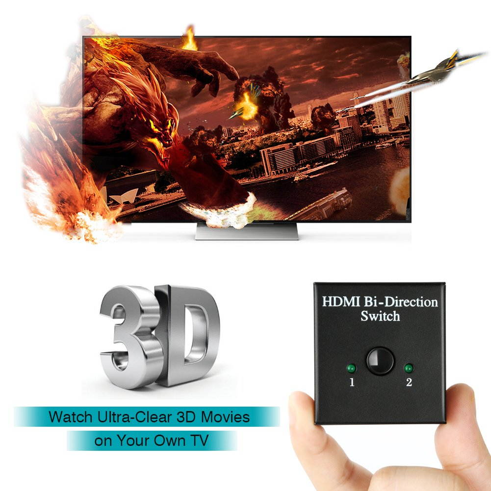 Wanmingtek HDMI Switch Bi-Direction 4K HDMI Splitter 2 x 1/1 x 2 No External Power Required 2 Ports HDMI Switcher Supports Ultra HD 4K 3D 1080P