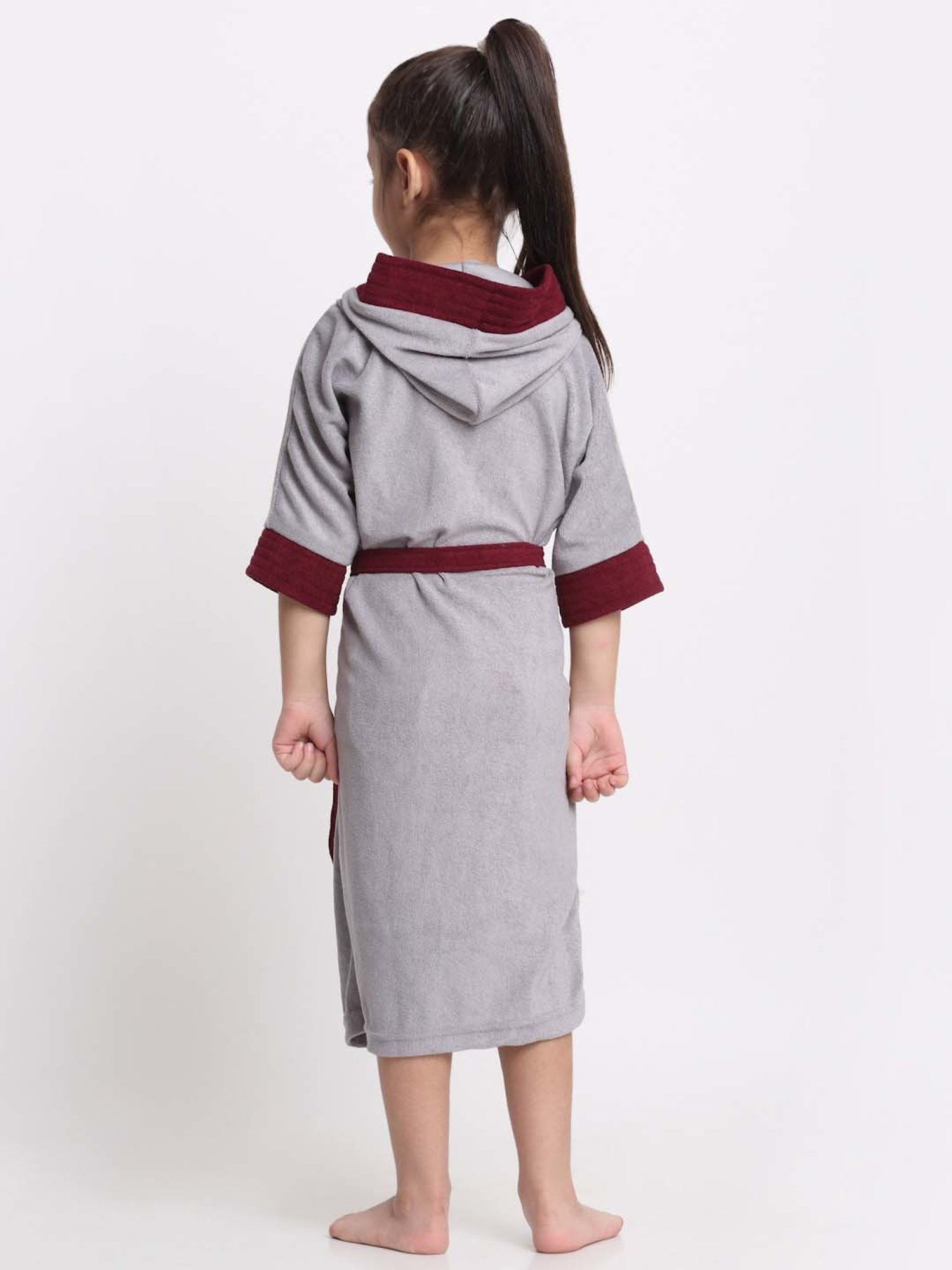 Creeva Melodious Black & Turkish Micro Terry 225 GSM Kids Hooded Bathrobe 4-5 Years With Pocket