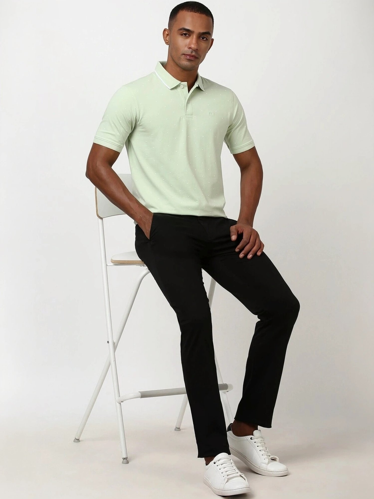 Peter England Green Regular Fit Printed Polo T-Shirt