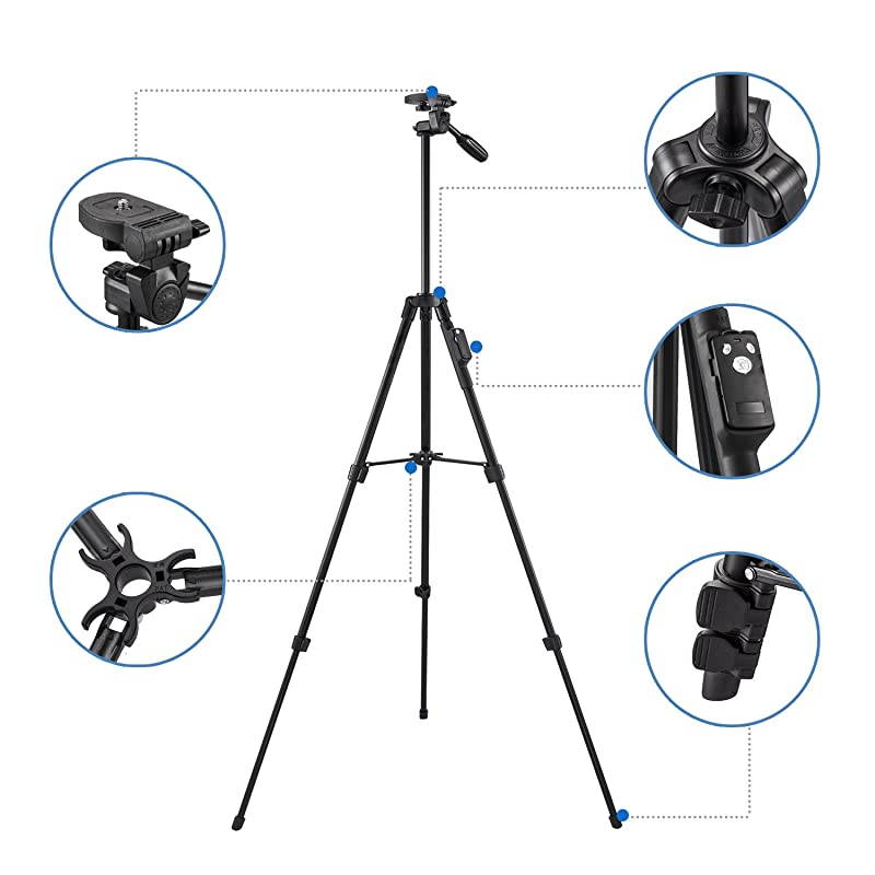 Tripod 50 Inch Aluminum Tripod Video Tripod for Cellphone Camera Universal Tripod with Wireless Remote Compatible with iPhone XsXrX88 PlusSamsung GalaxyGoogleGoPro Hero