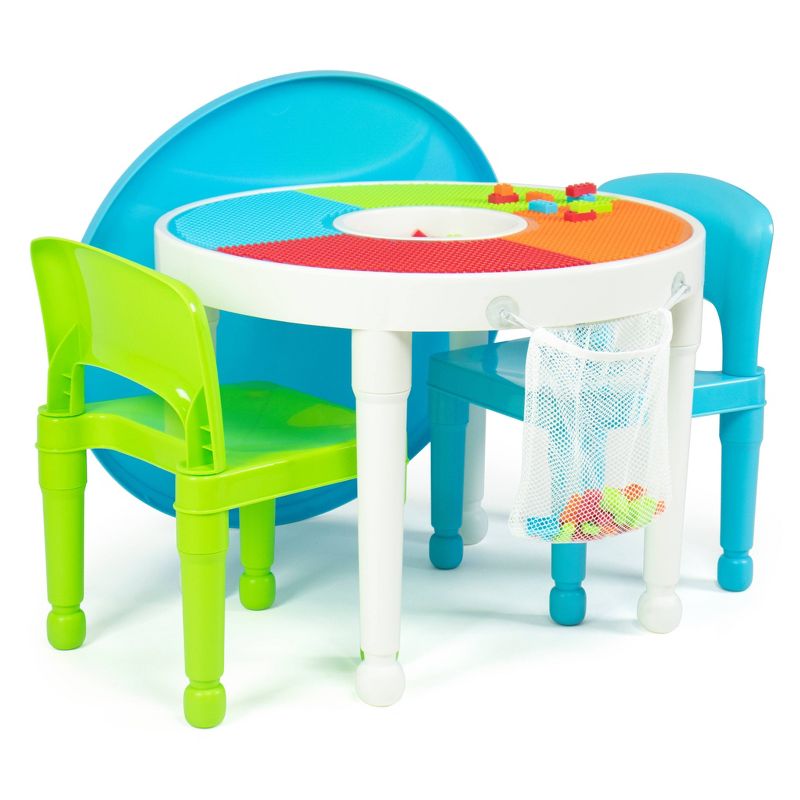 Kids' 2-In-1 Round Activity Table Chair Set with Plastic Building Block - Humble Crew