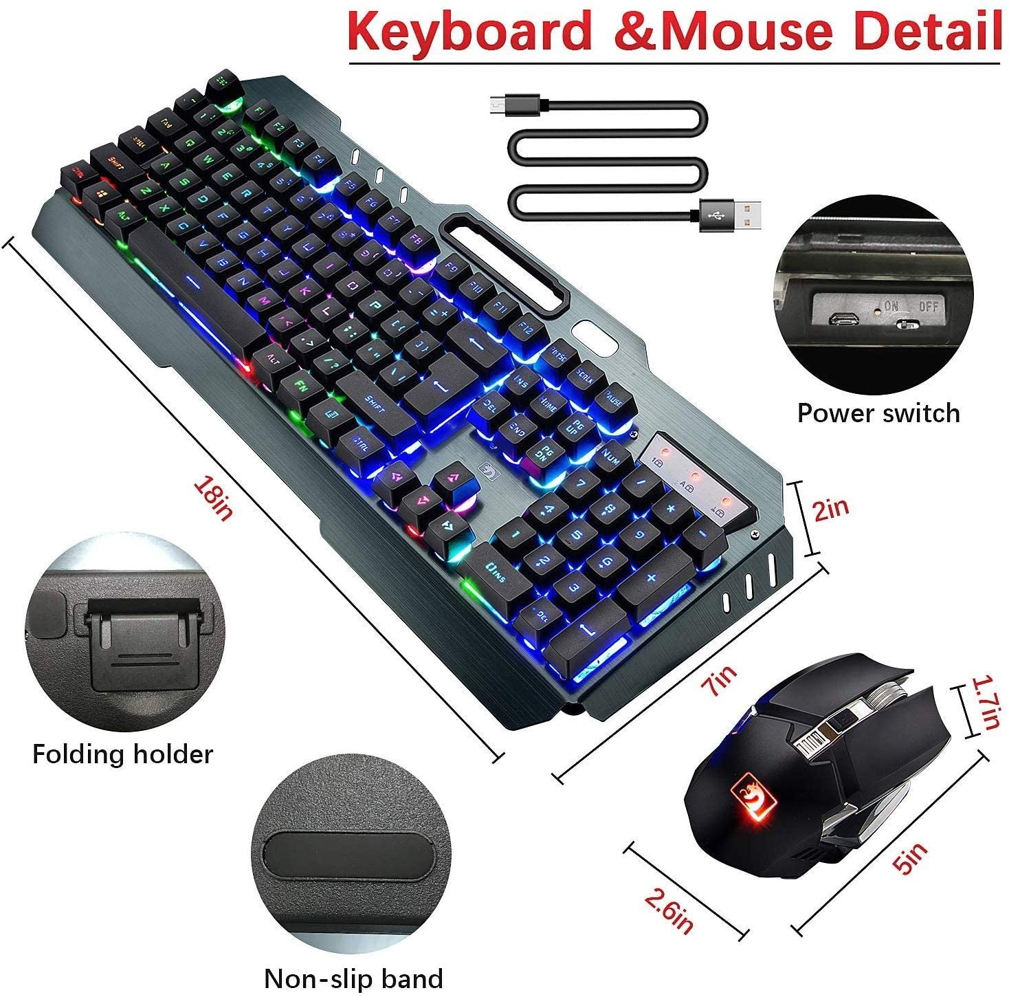 Wireless Gaming Keyboard and Mouse Combo, Rechargeable 16 Kinds RGB Backlit PC Gaming Keyboard Mouse w, Mechanical Feel Keyboard and 7 Color Gaming Mute Mouse for Windows Computer Gamers (Black)