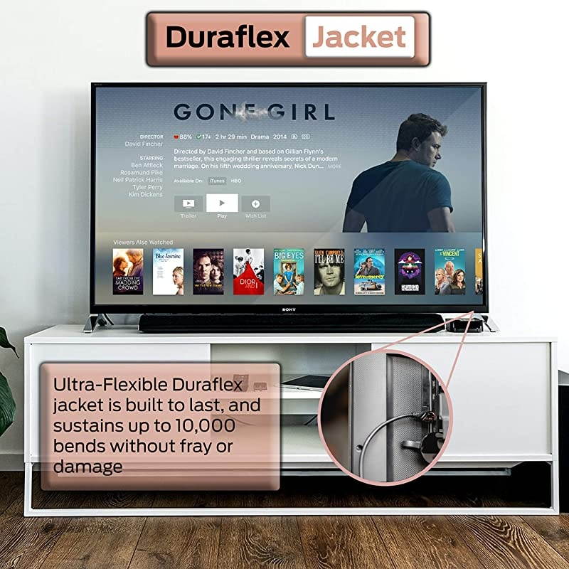 4ft HDMI Cable 4k Ultra HD with Ethernet Cord 60120 Hz Refresh Speed 21Gbps High Definition 1080p Video CorrosionResistant 24k Gold Contacts