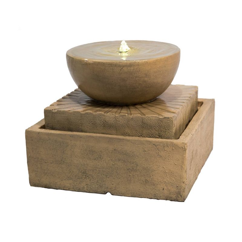 16" 2 Tier Outdoor Fountain with LED Lights Tan - Peaktop