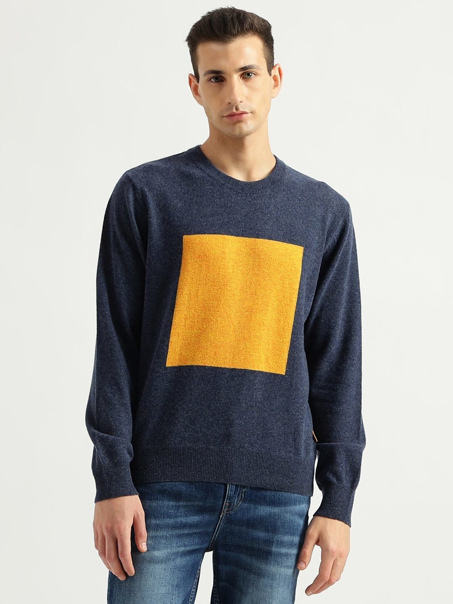 United Colors Of Benetton Blue Regular Fit Colour Block Sweater