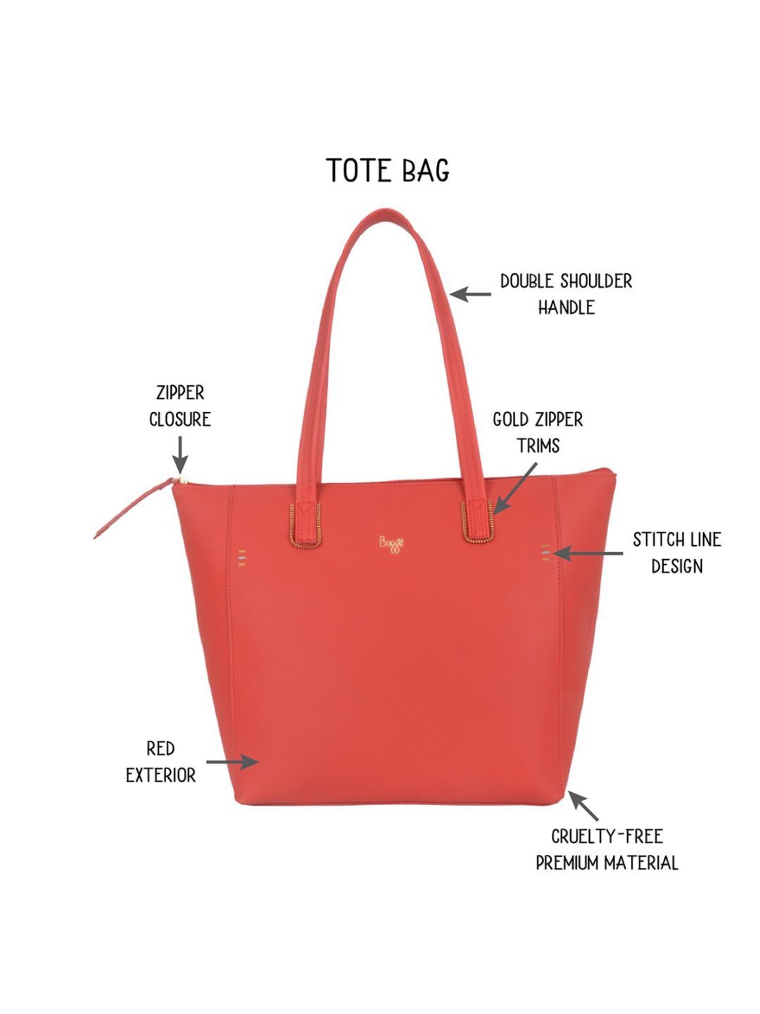 Baggit Baelfire Arabia Red PU Solid Tote Handbag
