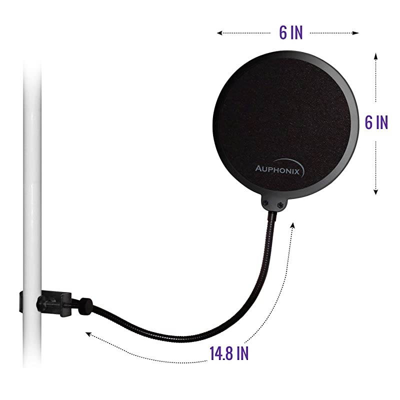 Microphone Pop Filter MPF1 EasyOn 6inch Shield for Powerful Vocals Blocks Thud Pop BP Plosives S Hiss for Clear as a Bell Sound Double Optimized Mesh Filter Windscreen Cover Mask